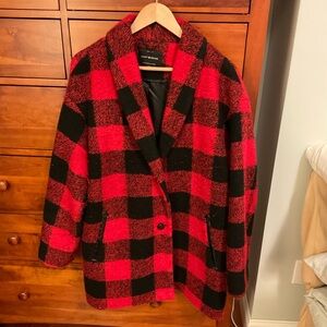 Lucky Brand Red and Black Buffalo Plaid Blazer- oversized, Size Large
